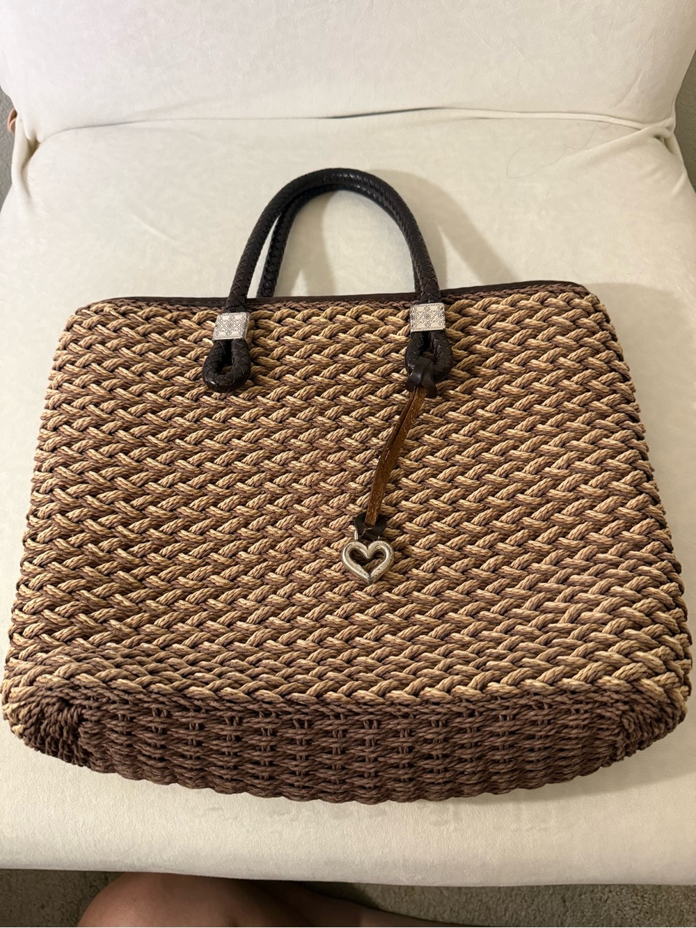 Brighton Vintage Woven Straw Raffia Leather Handbag Charms + Dust Bag